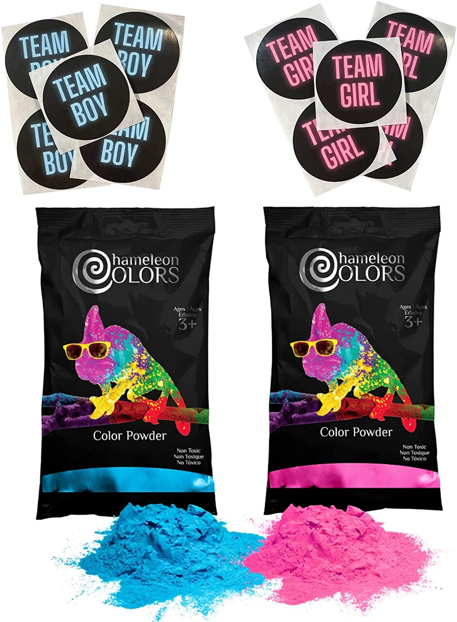 Gender Reveal Burnout Kit | 1 pound bags | Pink and Blue Color Powder with Team Stickers